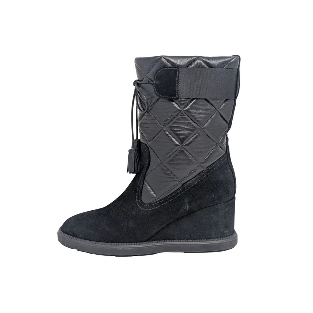 Aquatalia Caliana Black Weatherproof Suede Wedge Boots Size 8.5